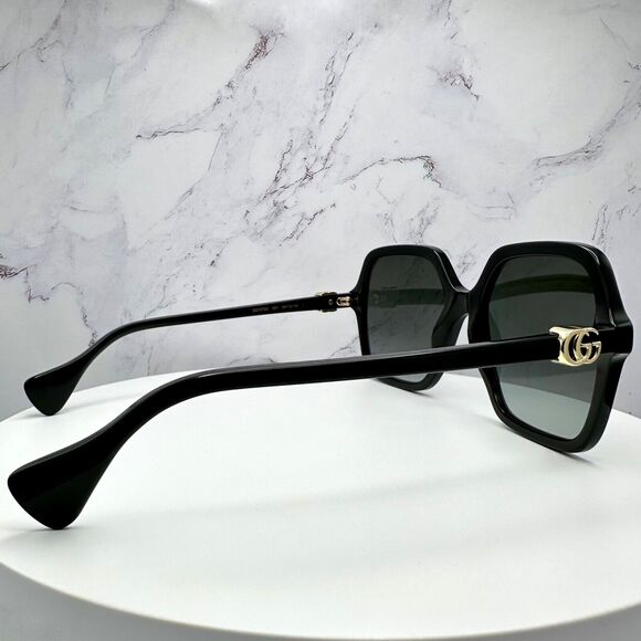 New GUCCI Sunglasses Black Oversized Square Gold Metal GG - Picture 13 of 16